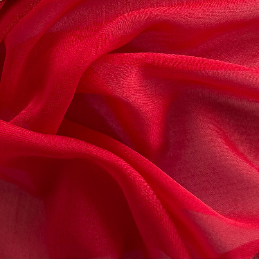 Semi-Sheer Fire Engine Red Slightly Crinkled Two-Tone Polyester Chiffon