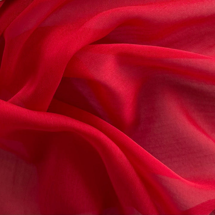 Semi-Sheer Fire Engine Red Slightly Crinkled Two-Tone Polyester Chiffon