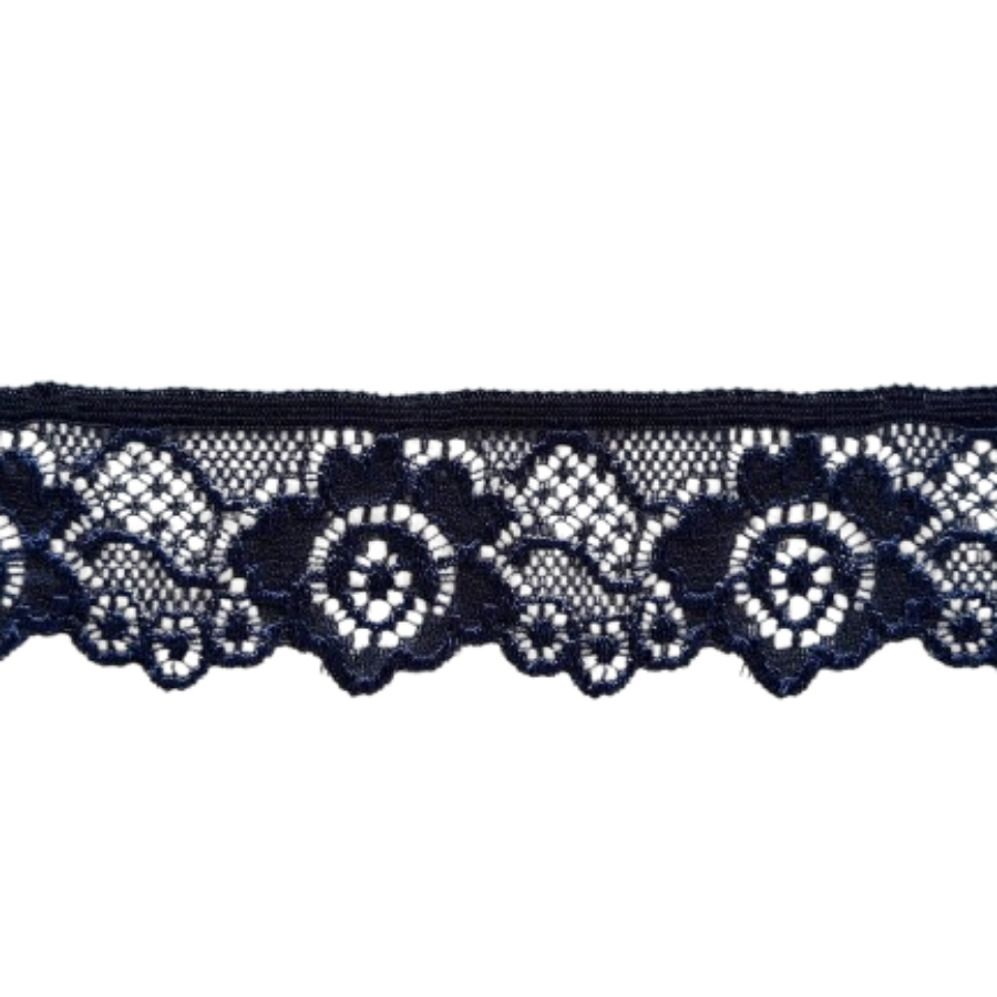 1" Bright Navy Floral Stretch Chantilly Style Edging Lace