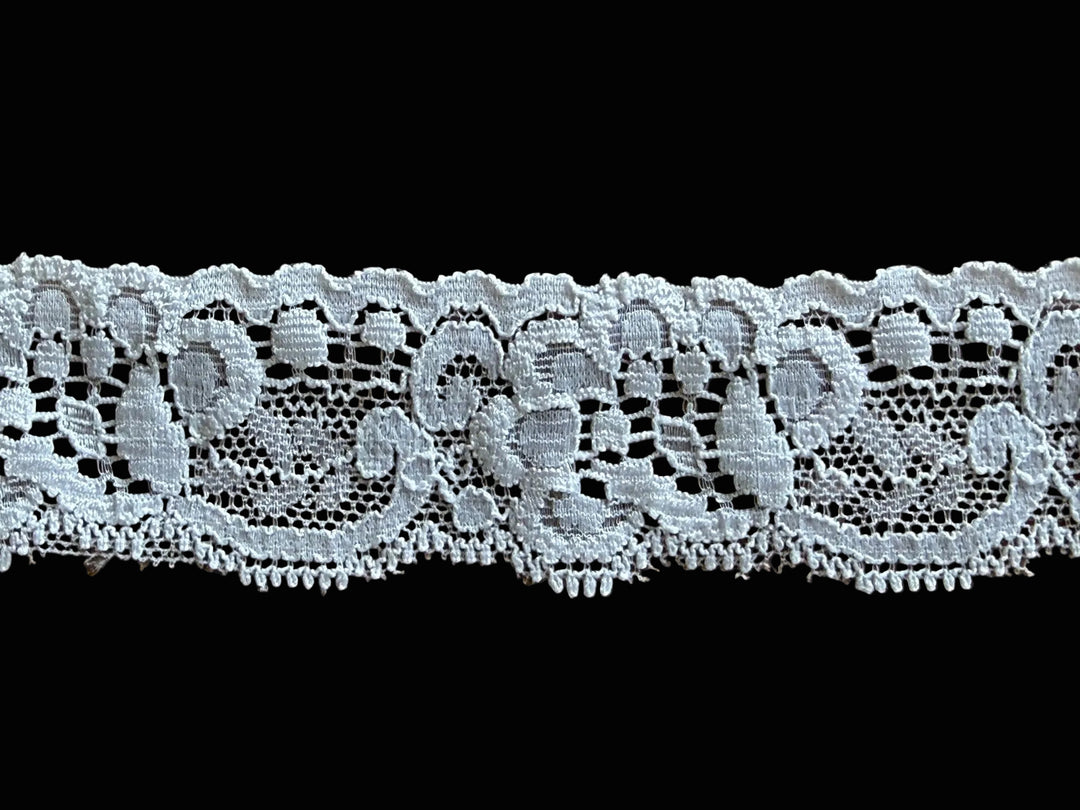 1" Bright White Floral Stretch Edging Lace