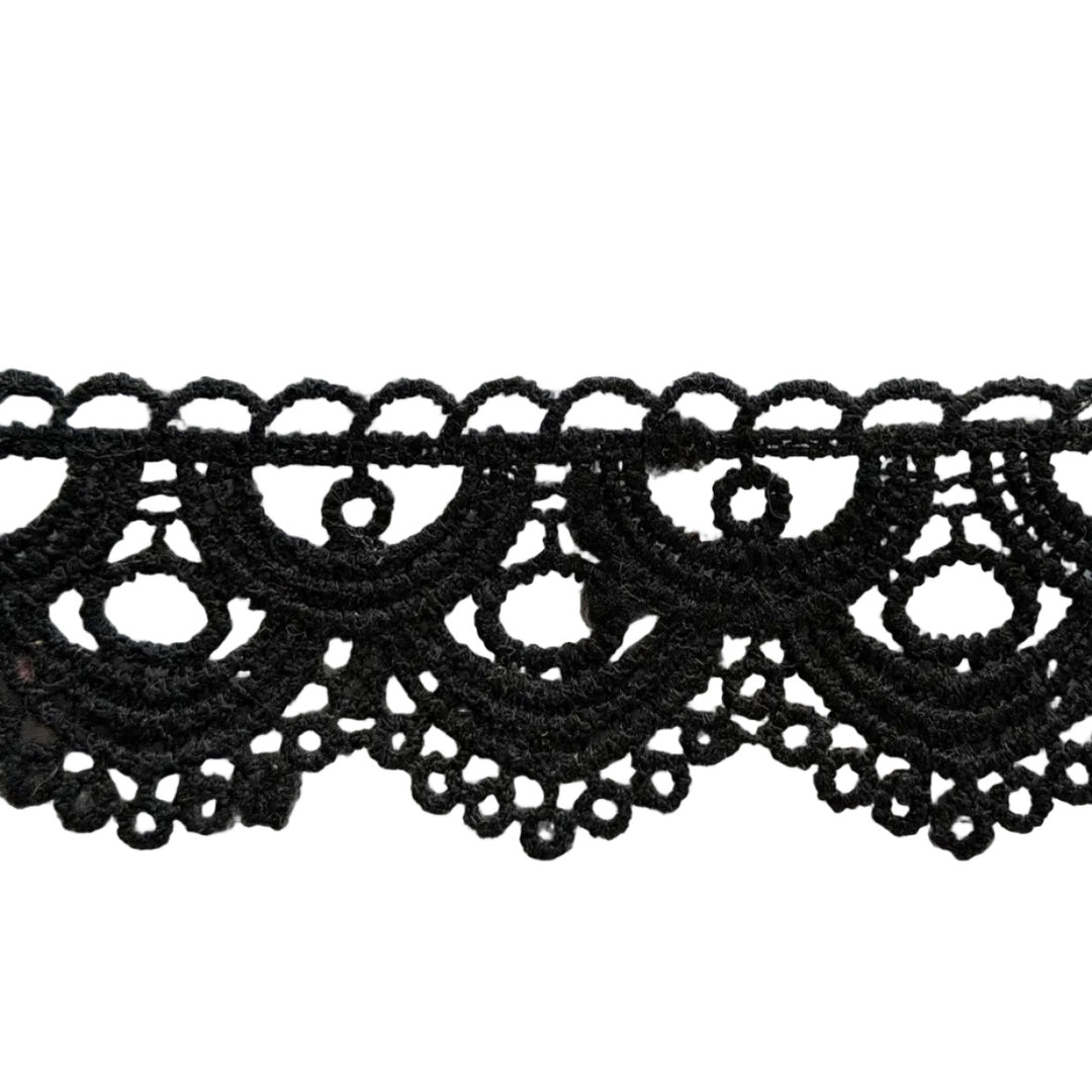 1 1/2"  Black Deeply Scalloped Venise Lace Trim