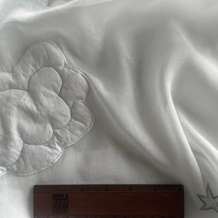 Semi-Sheer Puffy Clouds & Embroidered  Silver Stars Cotton Lawn