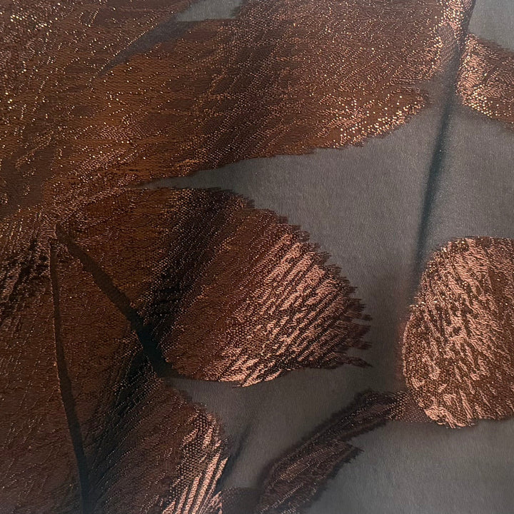 Abstract Metallic Copper & Black Polyester Blend Organza Lame (Made in Italy)