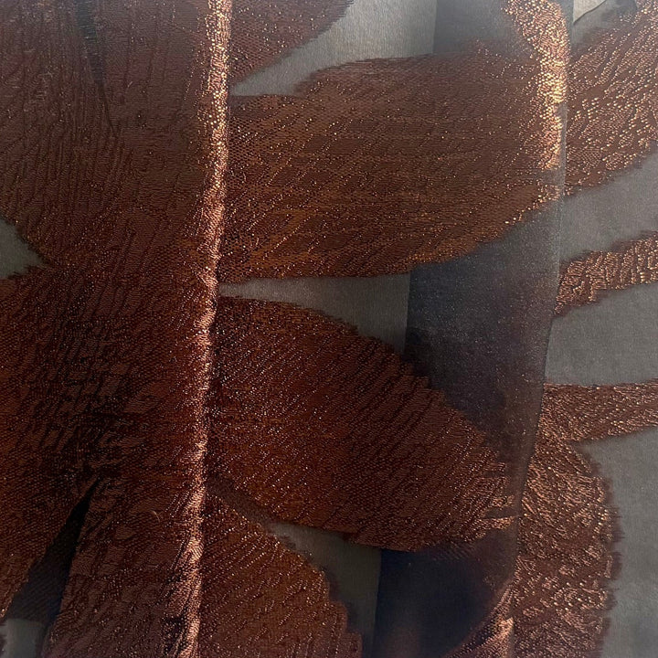 Abstract Metallic Copper & Black Polyester Blend Organza Lame (Made in Italy)