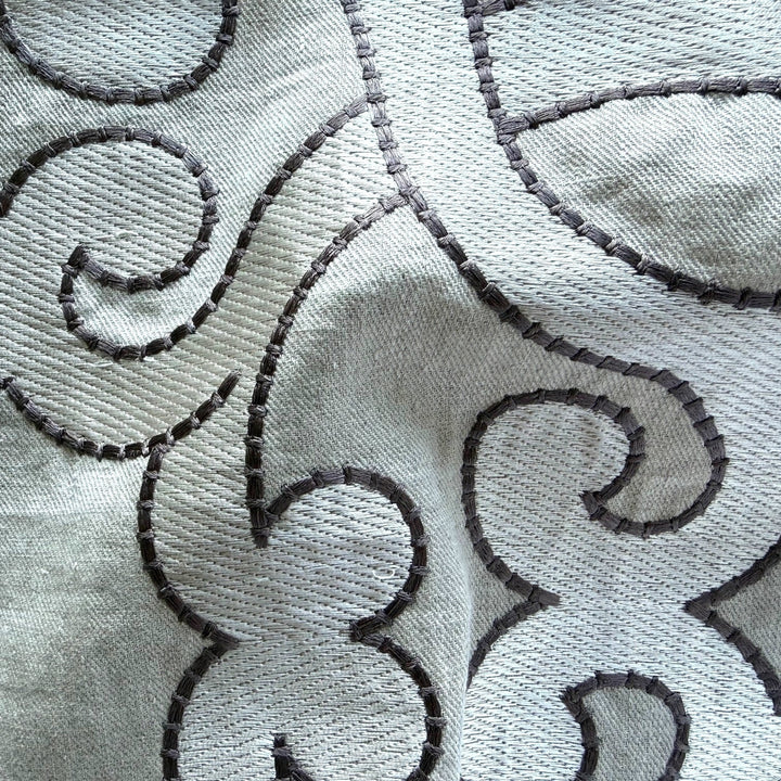 Mid-Weight Taupe Embroidered Arabesque Swirls on Flaxen Linen
