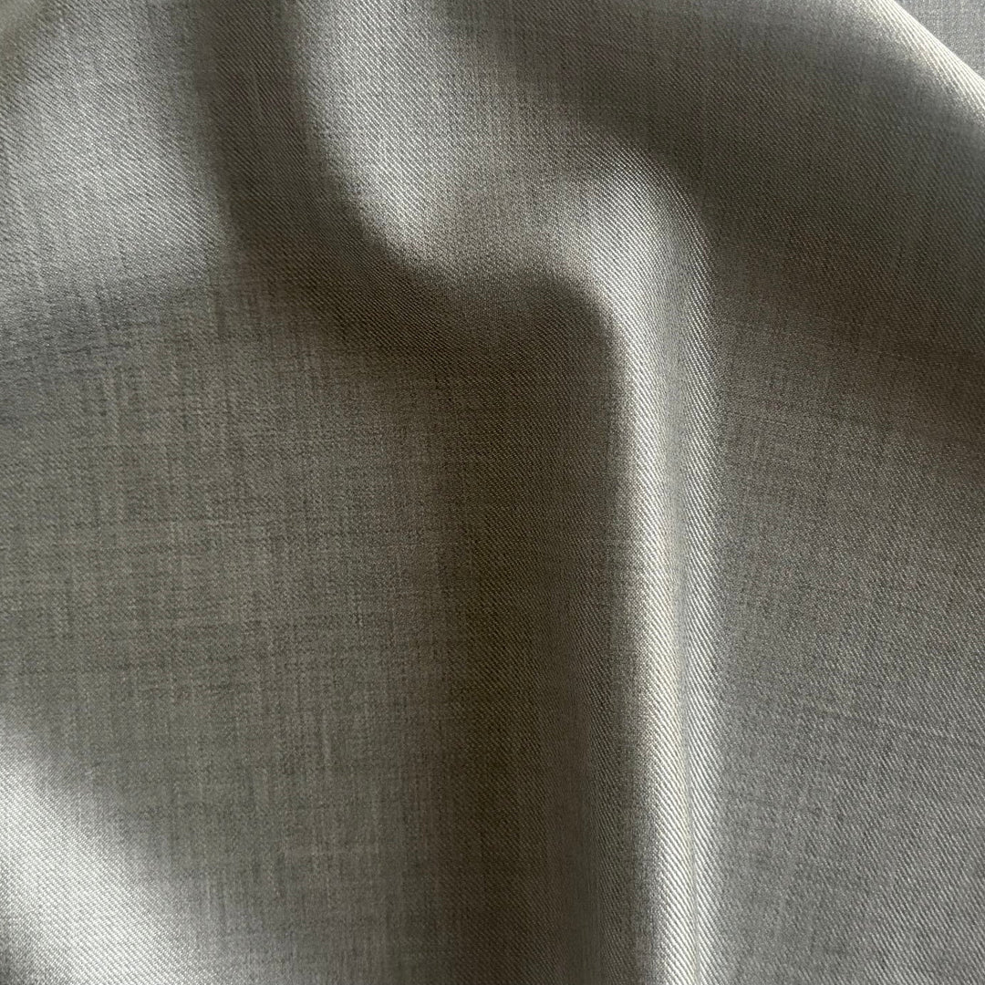 Lighter-Weight Luminous Pearl Grey Wool & Silk Twill (Made in Italy)