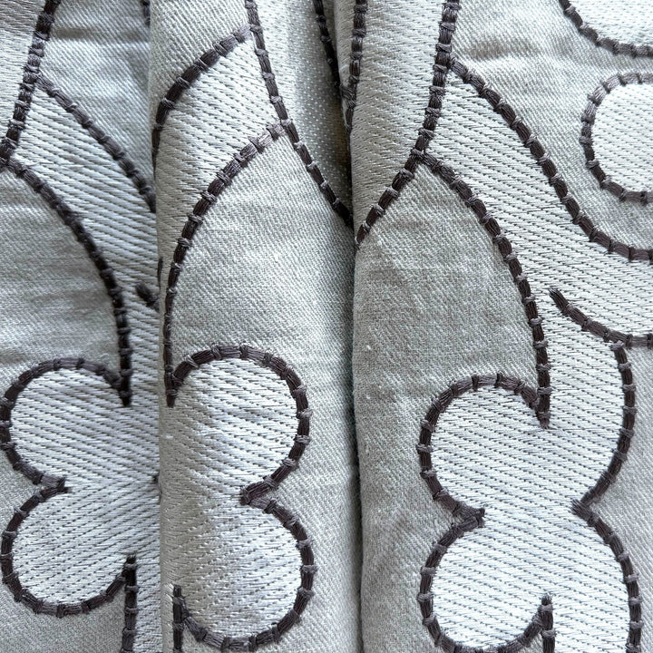 Mid-Weight Taupe Embroidered Arabesque Swirls on Flaxen Linen