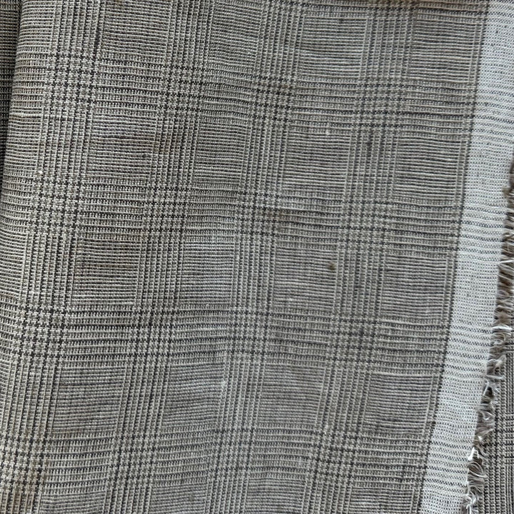 Mid-Weight Handsome Walnut & Off-White Glen Plaid Linen (Made in Italy)