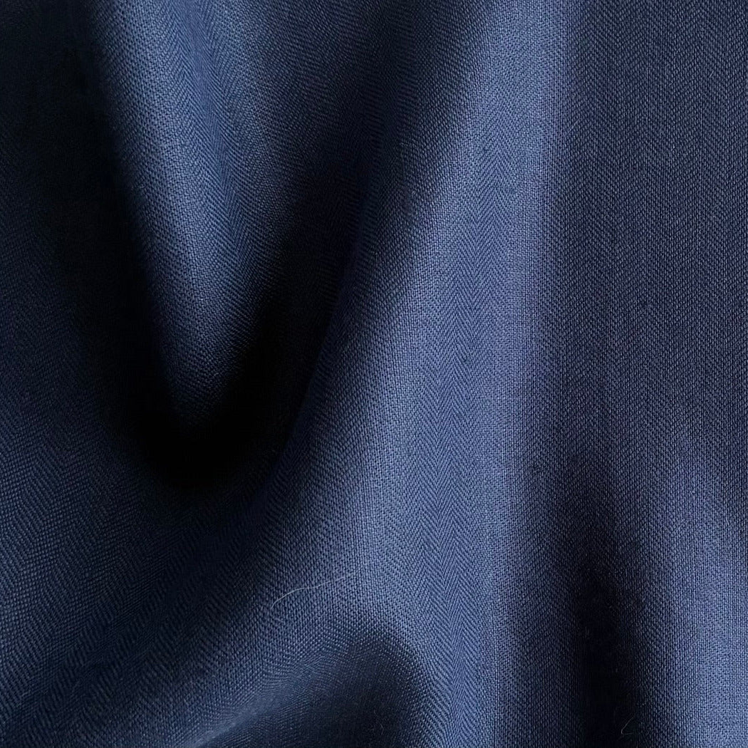 Lighter-Weight Marine Blue Herringbone Linen (Made in Poland)