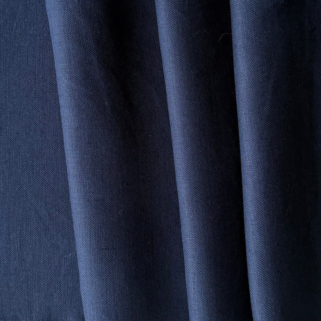Lighter-Weight Marine Blue Herringbone Linen (Made in Poland)