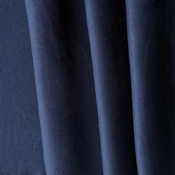 Lighter-Weight Marine Blue Herringbone Linen (Made in Poland)