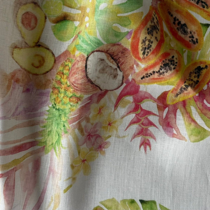 Lighter-Weight Tropical Fruit on White Handkerchief Linen (Made in Poland)
