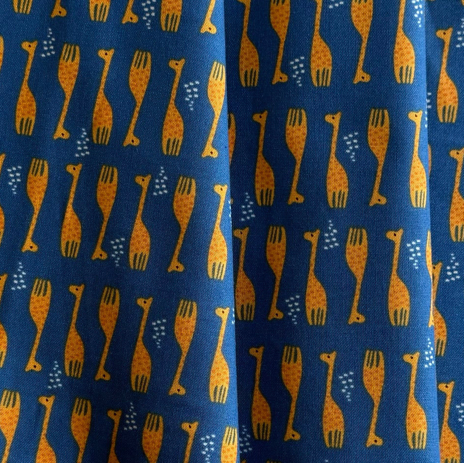 Wonderful World Giraffe Parade Blue Quilting Cotton (Made in Japan)