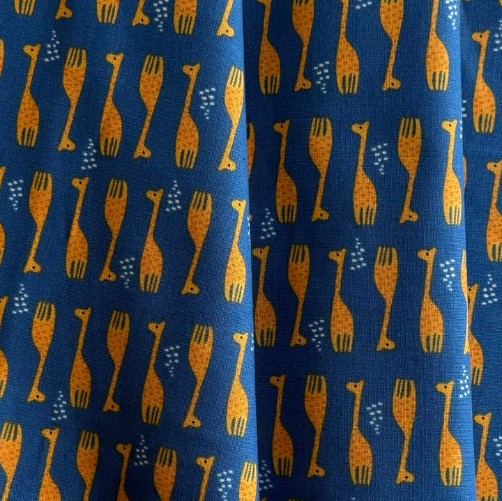 Wonderful World Giraffe Parade Blue Quilting Cotton (Made in Japan)