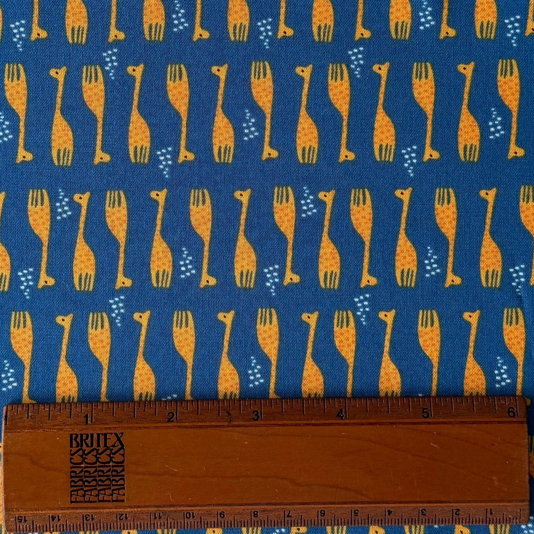 Wonderful World Giraffe Parade Blue Quilting Cotton (Made in Japan)