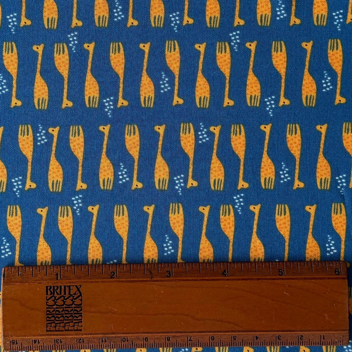 Wonderful World Giraffe Parade Blue Quilting Cotton (Made in Japan)