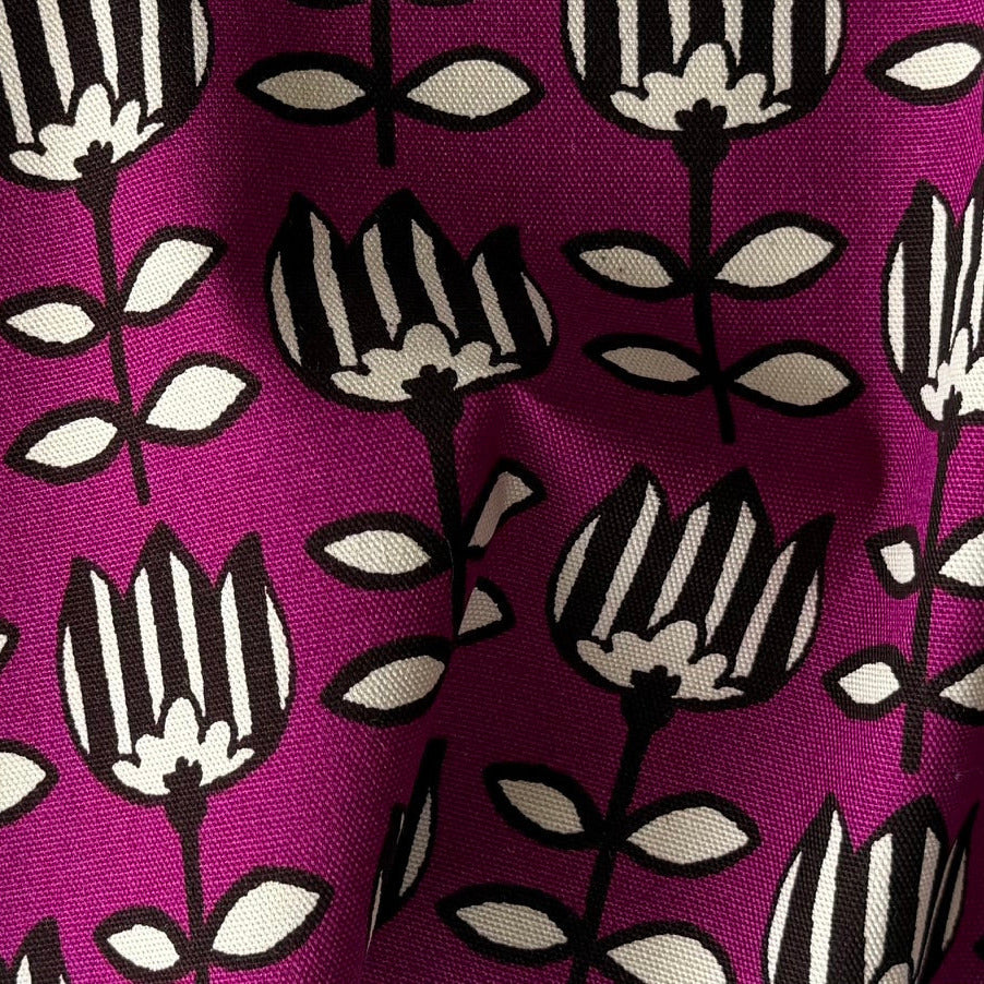 Scandi Striped Tulips Magenta Lighter Weight Cotton Canvas (Made in Japan)