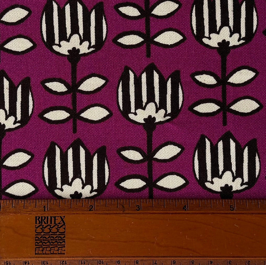 Scandi Striped Tulips Magenta Lighter Weight Cotton Canvas (Made in Japan)