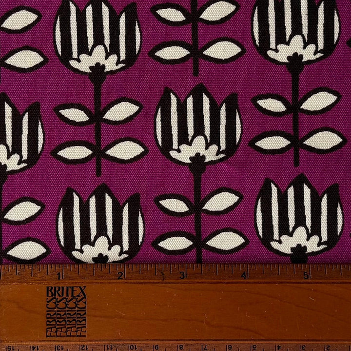 Scandi Striped Tulips Magenta Lighter Weight Cotton Canvas (Made in Japan)