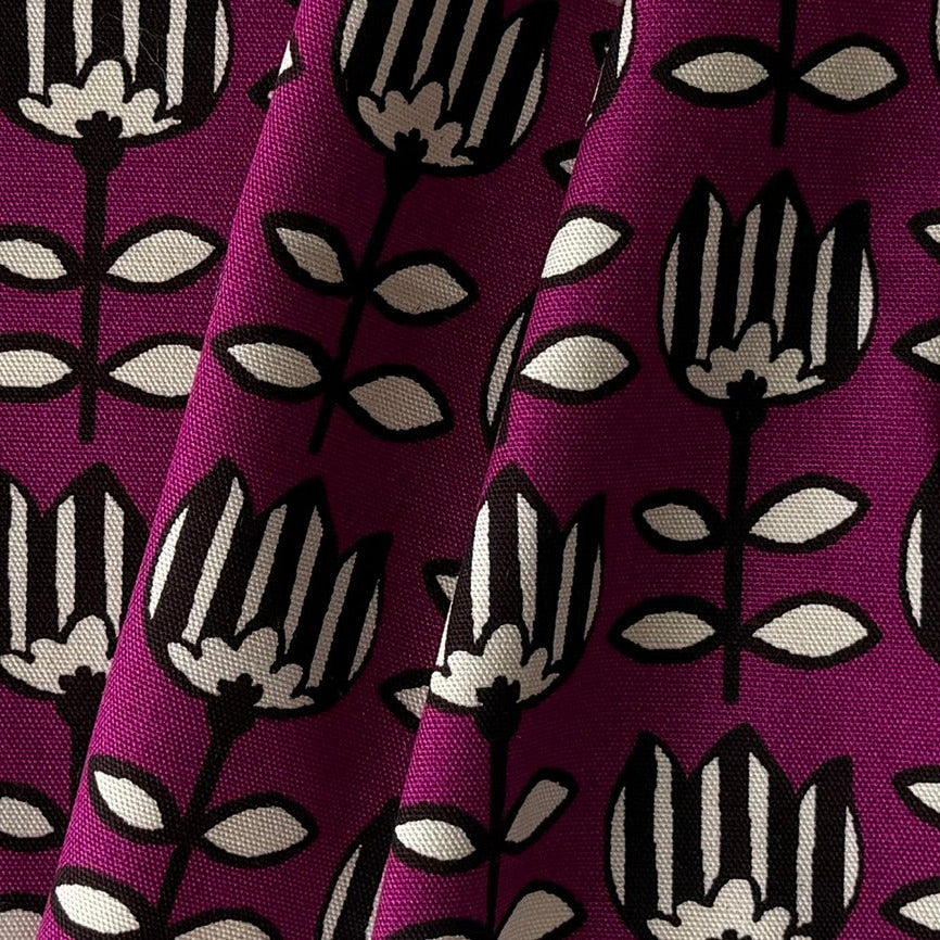 Scandi Striped Tulips Magenta Lighter Weight Cotton Canvas (Made in Japan)