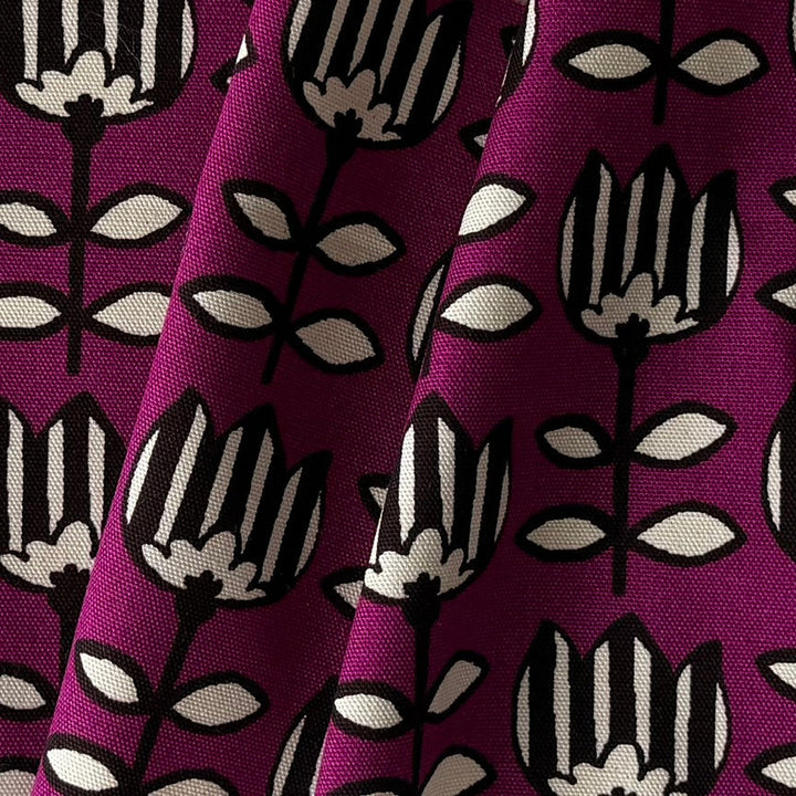 Scandi Striped Tulips Magenta Lighter Weight Cotton Canvas (Made in Japan)