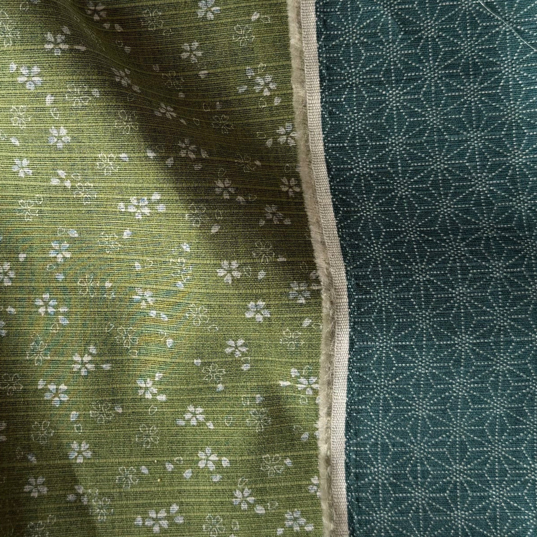Asanoha & Plum Blossoms Slate Blue Reversible Dobby Cotton (Made in Japan)