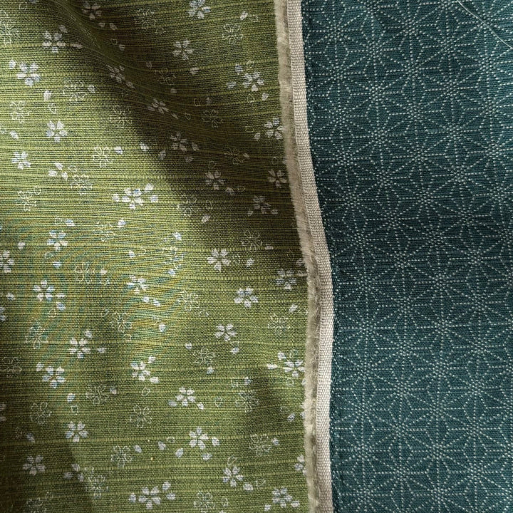 Asanoha & Plum Blossoms Slate Blue Reversible Dobby Cotton (Made in Japan)