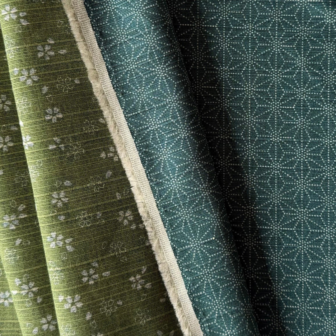 Asanoha & Plum Blossoms Slate Blue Reversible Dobby Cotton (Made in Japan)