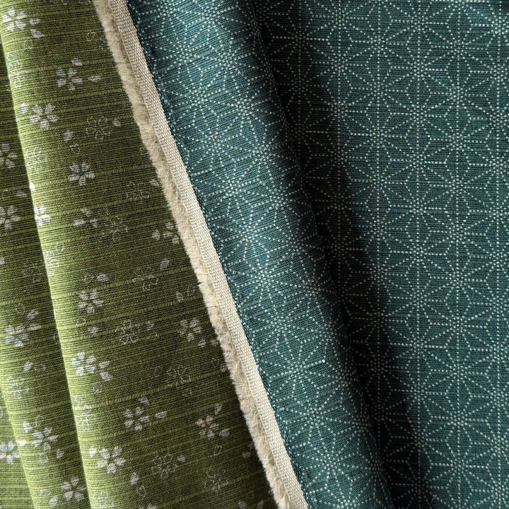 Asanoha & Plum Blossoms Slate Blue Reversible Dobby Cotton (Made in Japan)