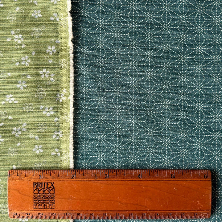 Asanoha & Plum Blossoms Slate Blue Reversible Dobby Cotton (Made in Japan)