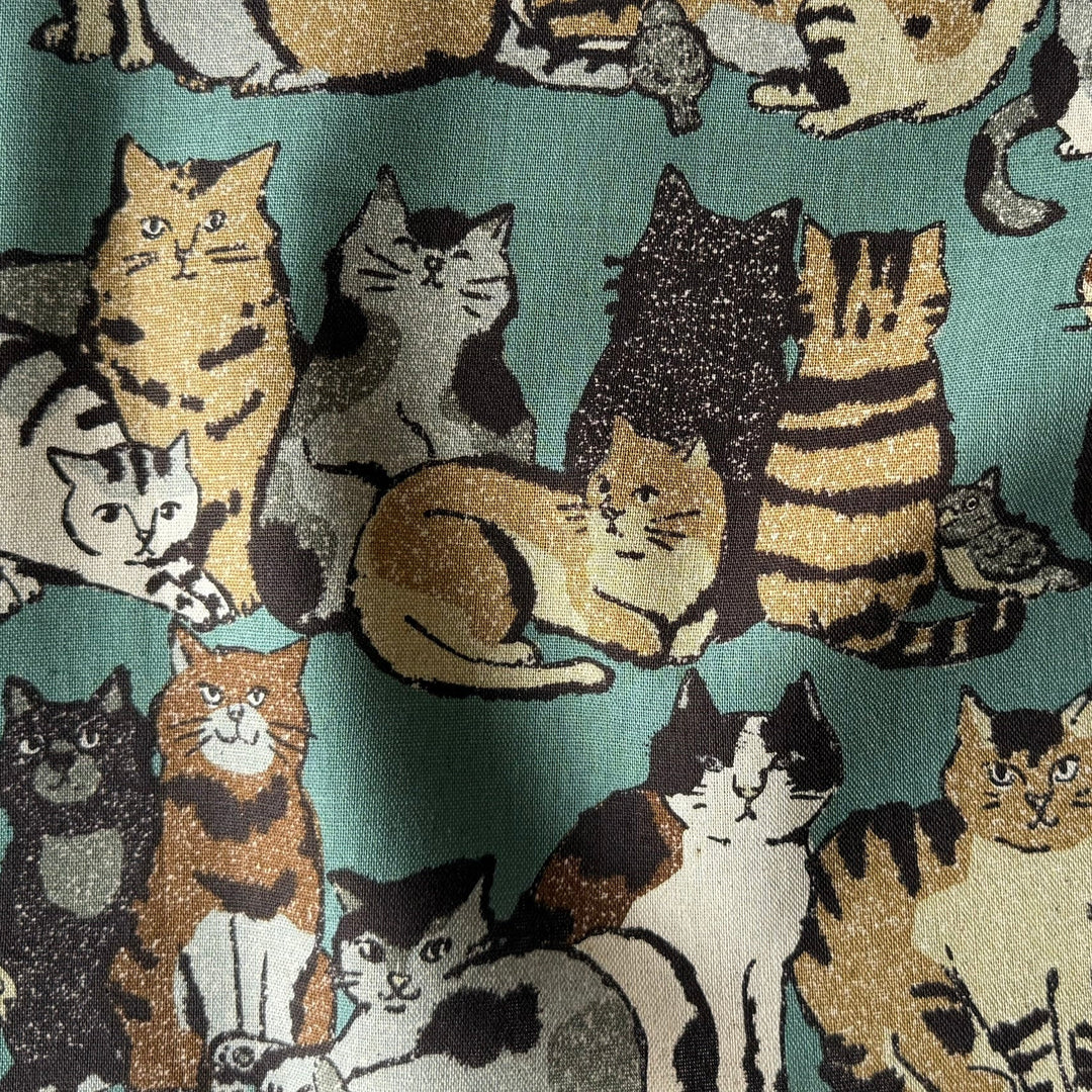 Art Cats Aqua Slate Lighter Weight Cotton & Linen Canvas (Made in Japan)