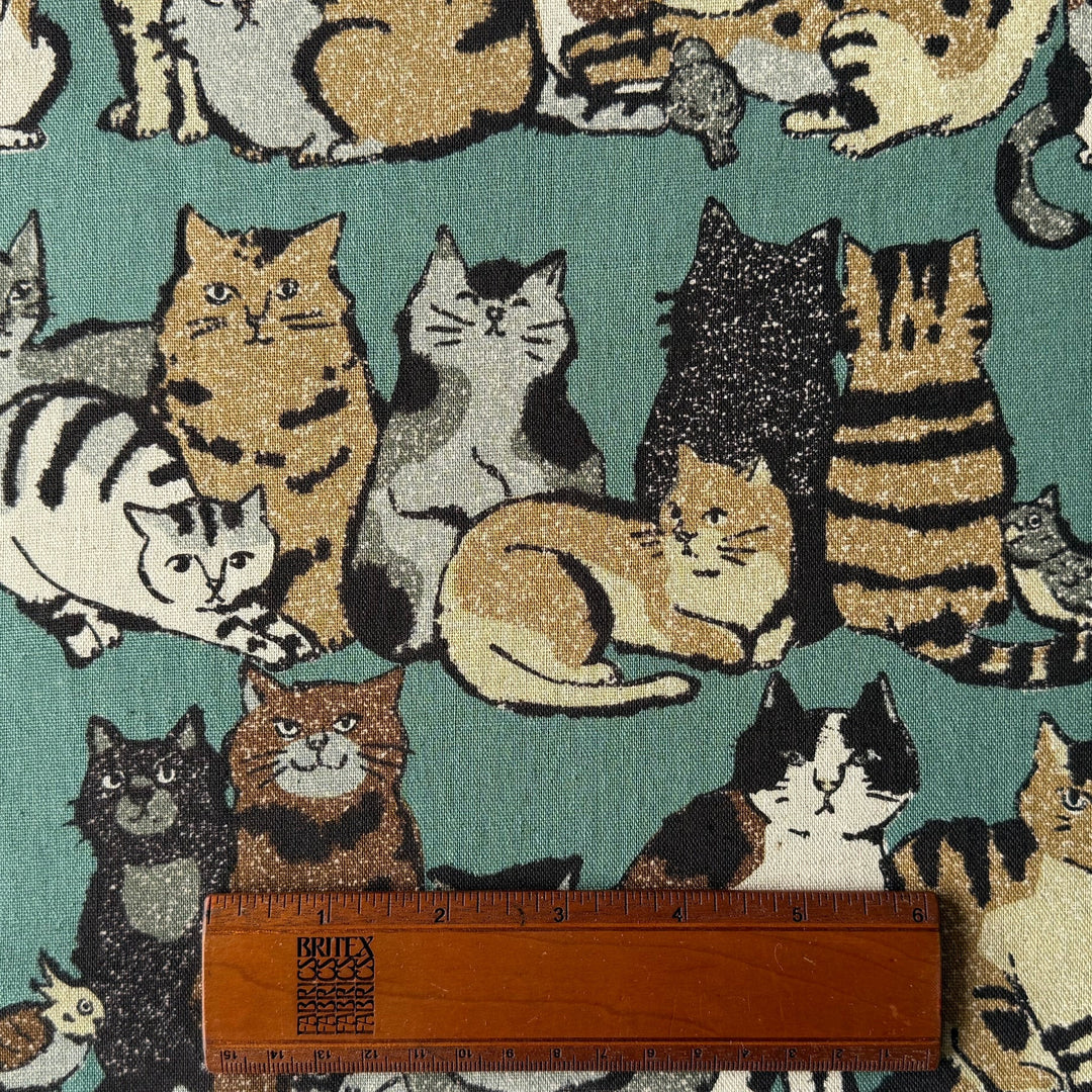 Art Cats Aqua Slate Lighter Weight Cotton & Linen Canvas (Made in Japan)