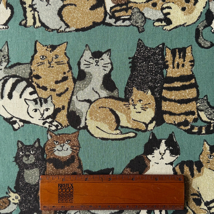 Art Cats Aqua Slate Lighter Weight Cotton & Linen Canvas (Made in Japan)