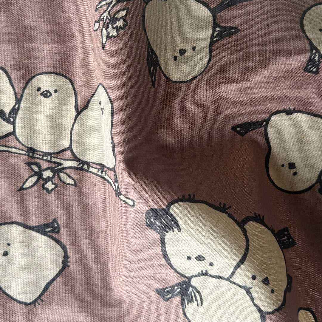 Shima-Enaga Simply Animal Birds Mauve Cotton & Linen Blend (Made in Japan)