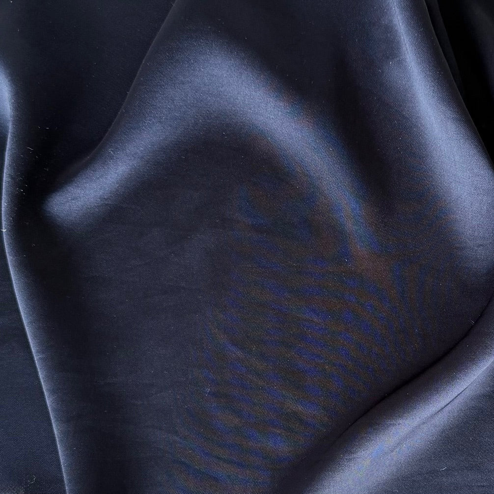 Lighter-Weight Deep Night Navy Polyester Satin Charmeuse (Made in Japan)