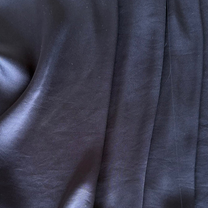 Lighter-Weight Deep Night Navy Polyester Satin Charmeuse (Made in Japan)
