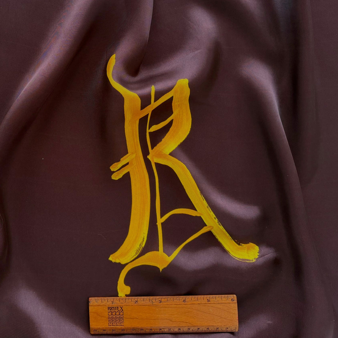 67" Panel - Dries Van Noten Bright Bumblebee Yellow Signature on Mahogany Viscose Bemberg Twill Lining (Made in Italy)