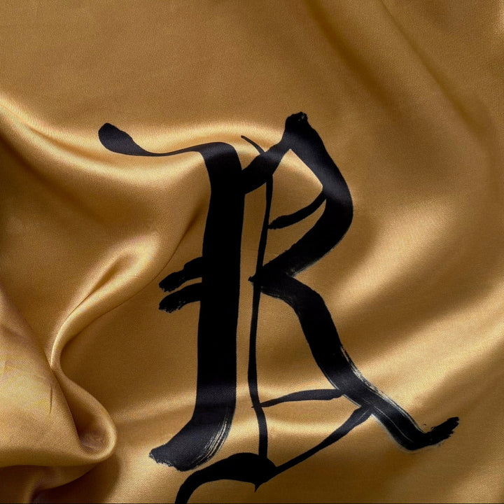 67" Panel - Dries Van Noten Coal Signature on Golden Wheat Viscose Bemberg Twill Lining (Made in Italy)