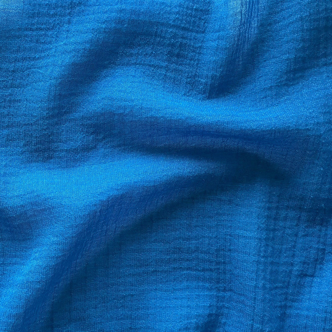 Semi-Sheer Alpine Blue Silvered Crinkled Wool Gauze
