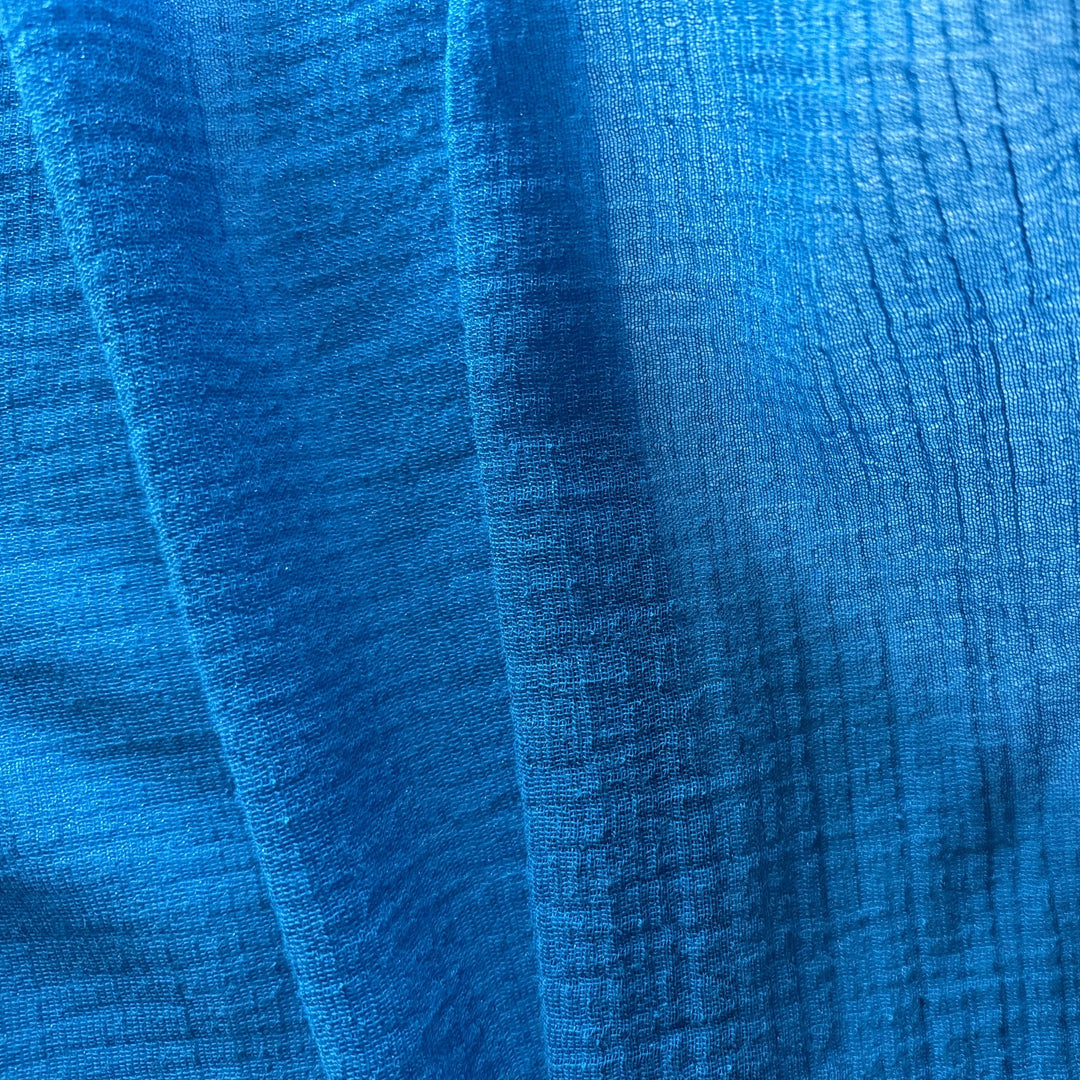 Semi-Sheer Alpine Blue Silvered Crinkled Wool Gauze