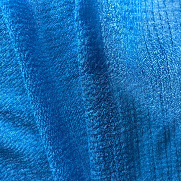 Semi-Sheer Alpine Blue Silvered Crinkled Wool Gauze