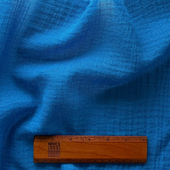 Semi-Sheer Alpine Blue Silvered Crinkled Wool Gauze