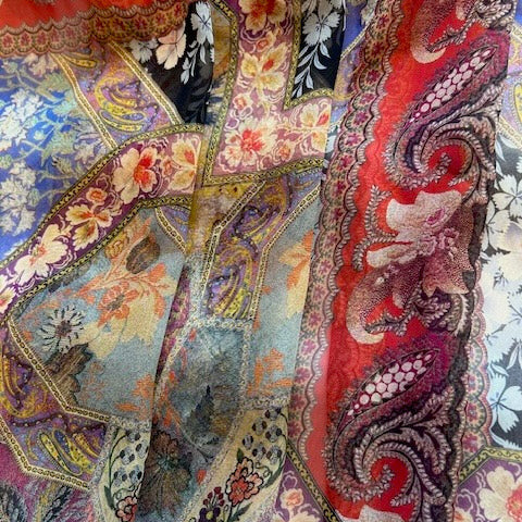 38" Panel - Etro Misty Dreamscape Medallion Semi-Sheer Silk Chiffon (Made in Italy)