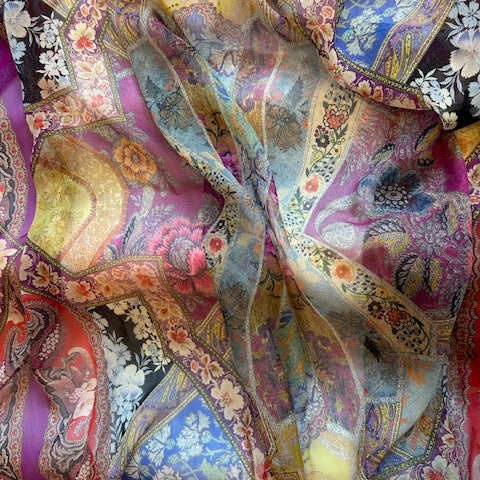 38" Panel - Etro Misty Dreamscape Medallion Semi-Sheer Silk Chiffon (Made in Italy)