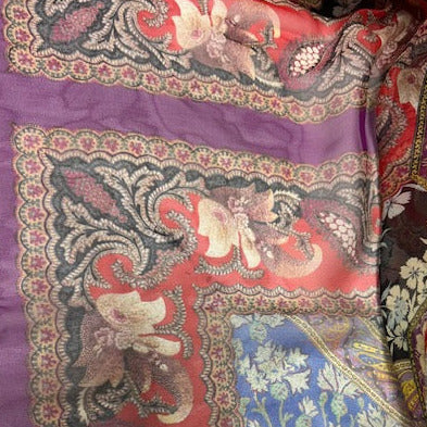 38" Panel - Etro Misty Dreamscape Medallion Semi-Sheer Silk Chiffon (Made in Italy)