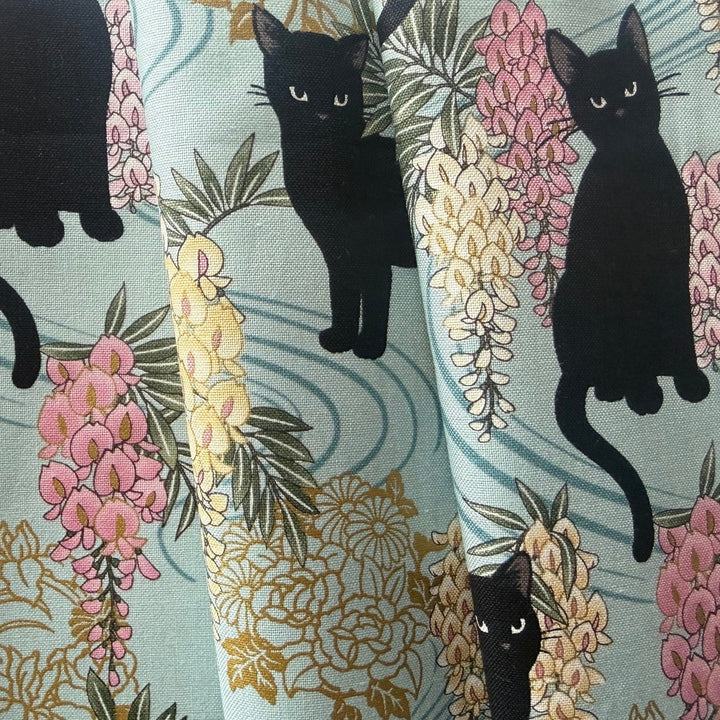 Neko Mini Cats & Wisteria Aqua Quilting Cotton (Made in Japan)