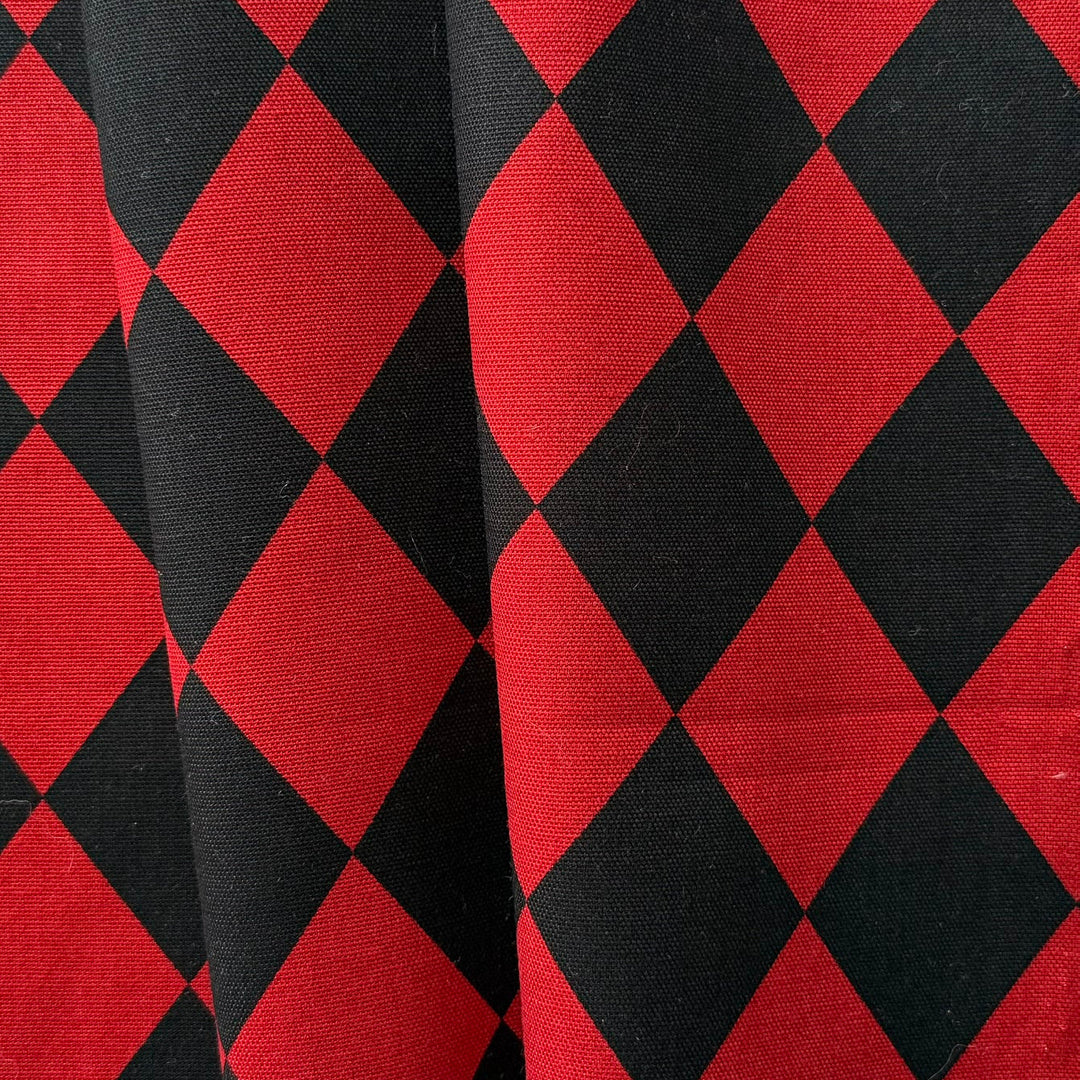Black & Fire Engine Red Harlequin Lighter Weight Cotton Canvas (Made in Japan)