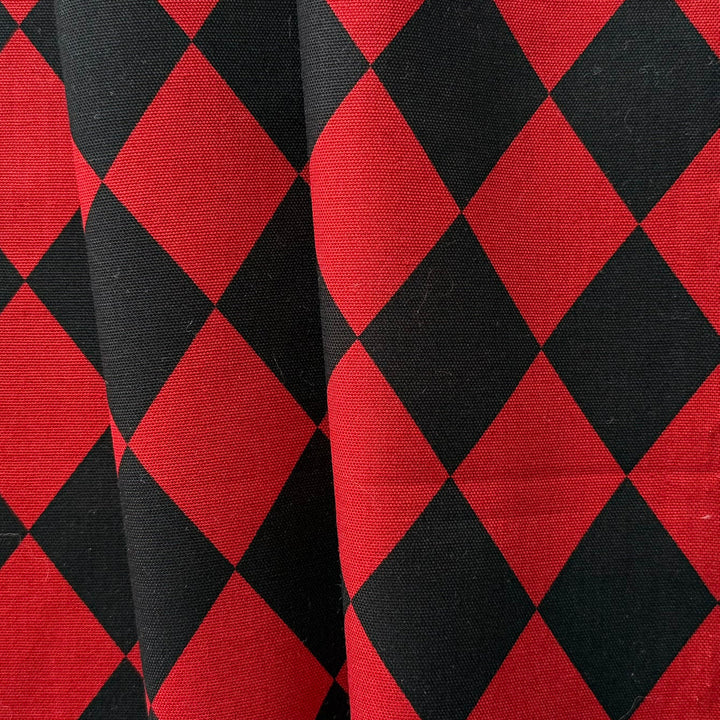 Black & Fire Engine Red Harlequin Lighter Weight Cotton Canvas (Made in Japan)