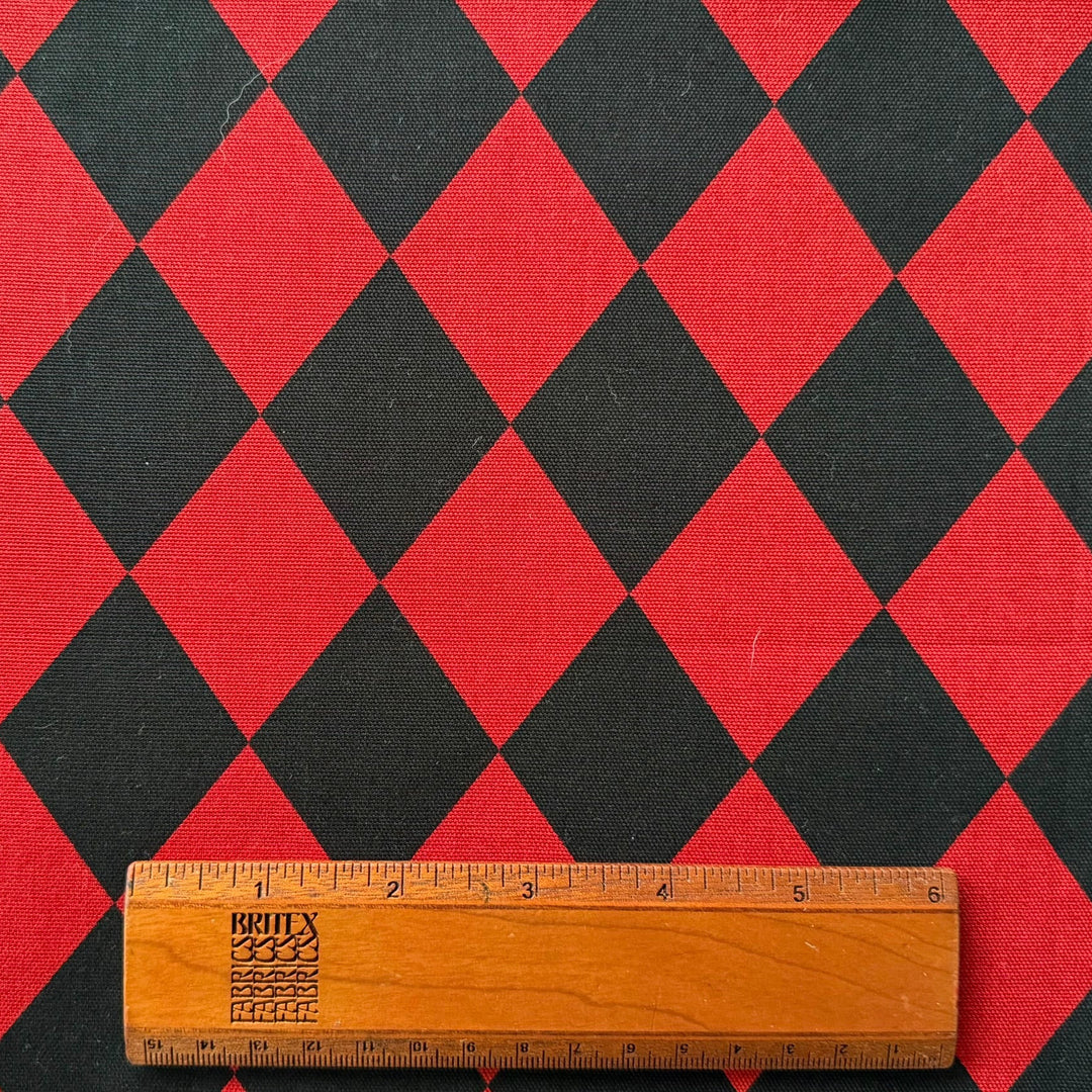 Black & Fire Engine Red Harlequin Lighter Weight Cotton Canvas (Made in Japan)