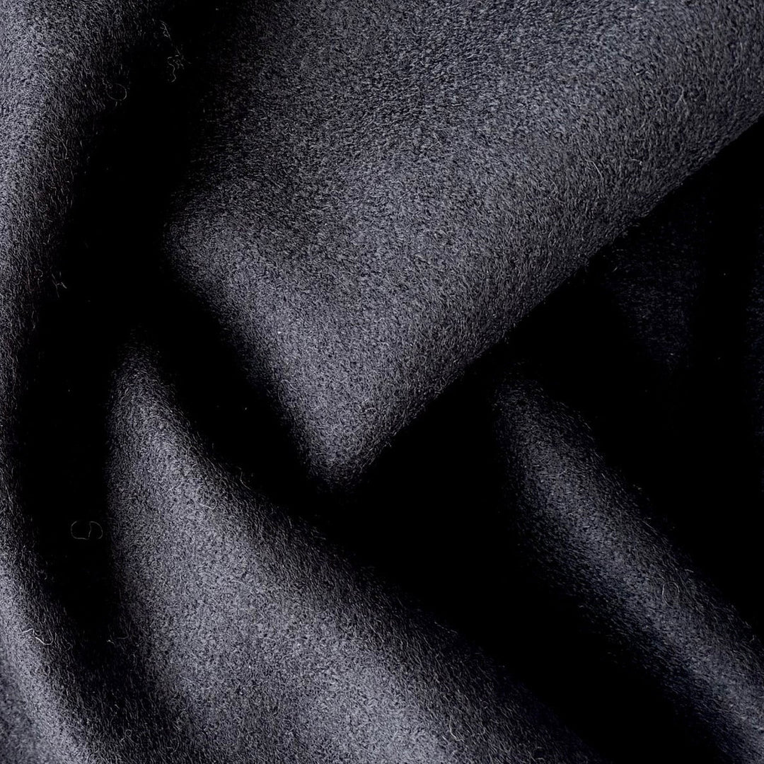 Light to Mid-Weight Soft Jet Black Boiled Wool Coating